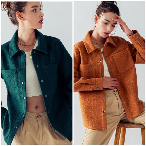 Cozy Chic Butter Orange Curly Sherpa Shacket - Picture 3 of 4